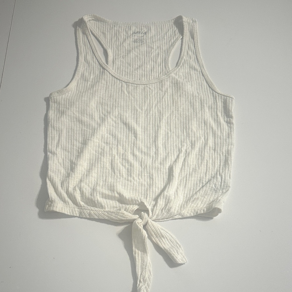 Aerie Cream Ribbed Tie-Front Tank Top